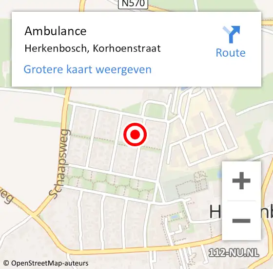 Locatie op kaart van de 112 melding: Ambulance Herkenbosch, Korhoenstraat op 11 juni 2014 12:44