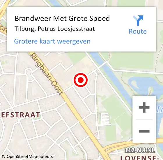 Locatie op kaart van de 112 melding: Brandweer Met Grote Spoed Naar Tilburg, Petrus Loosjesstraat op 25 mei 2021 16:41