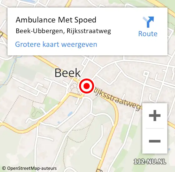 Locatie op kaart van de 112 melding: Ambulance Met Spoed Naar Beek-Ubbergen, Rijksstraatweg op 25 mei 2021 17:24