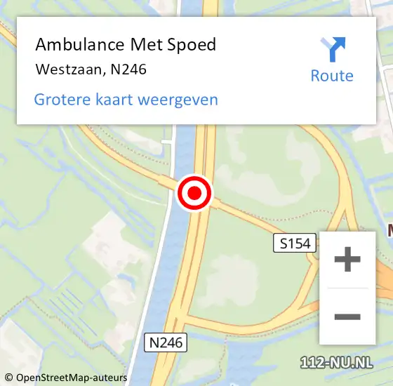 Locatie op kaart van de 112 melding: Ambulance Met Spoed Naar Westzaan, N246 op 25 mei 2021 20:58