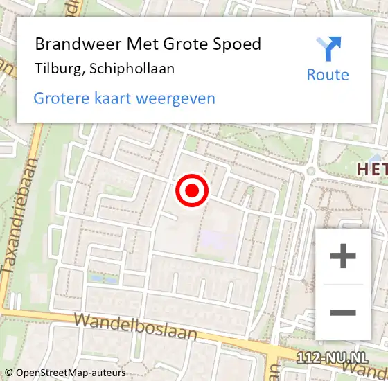 Locatie op kaart van de 112 melding: Brandweer Met Grote Spoed Naar Tilburg, Schiphollaan op 25 mei 2021 22:33