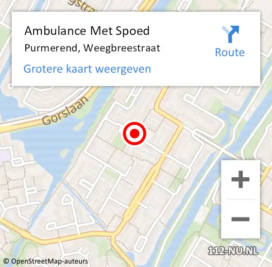 Locatie op kaart van de 112 melding: Ambulance Met Spoed Naar Purmerend, Weegbreestraat op 26 mei 2021 02:41