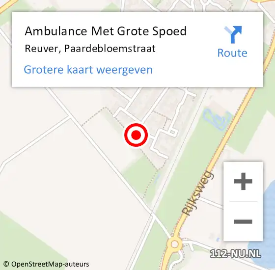 Locatie op kaart van de 112 melding: Ambulance Met Grote Spoed Naar Reuver, Paardebloemstraat op 11 juni 2014 13:22