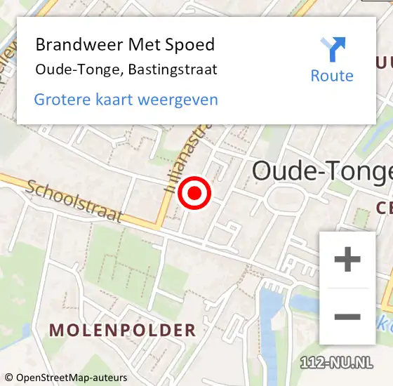 Locatie op kaart van de 112 melding: Brandweer Met Spoed Naar Oude-Tonge, Bastingstraat op 26 mei 2021 13:58