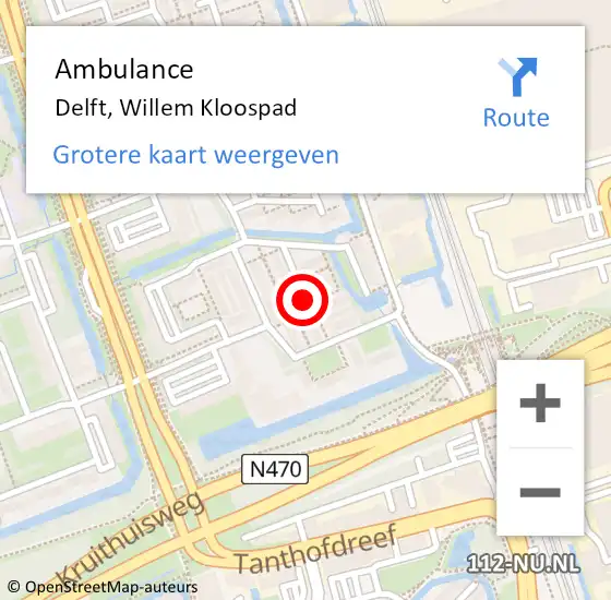 Locatie op kaart van de 112 melding: Ambulance Delft, Willem Kloospad op 26 mei 2021 14:19