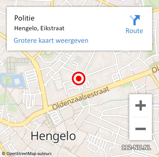 Locatie op kaart van de 112 melding: Politie Hengelo, Eikstraat op 26 mei 2021 14:41