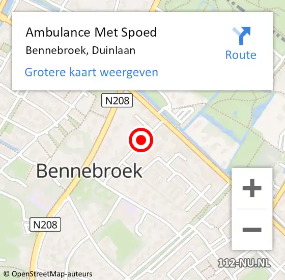 Locatie op kaart van de 112 melding: Ambulance Met Spoed Naar Bennebroek, Duinlaan op 26 mei 2021 15:17