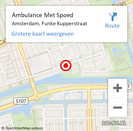 Locatie op kaart van de 112 melding: Ambulance Met Spoed Naar Amsterdam, Funke Kupperstraat op 26 mei 2021 15:24