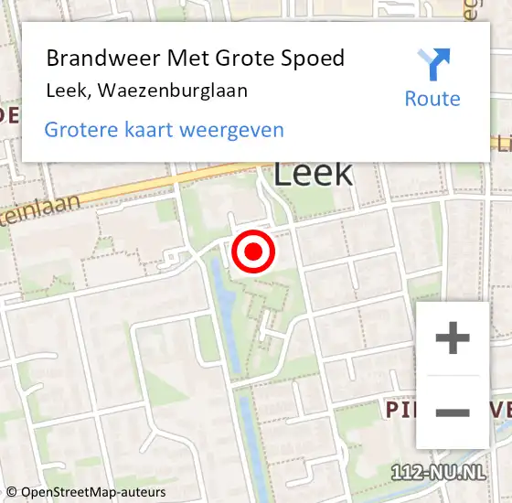 Locatie op kaart van de 112 melding: Brandweer Met Grote Spoed Naar Leek, Waezenburglaan op 26 mei 2021 15:43