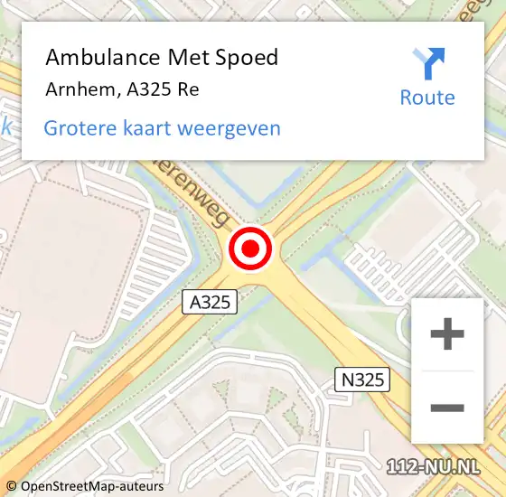 Locatie op kaart van de 112 melding: Ambulance Met Spoed Naar Arnhem, A325 Re op 26 mei 2021 16:38