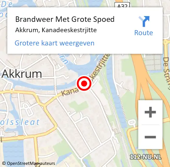 Locatie op kaart van de 112 melding: Brandweer Met Grote Spoed Naar Akkrum, Kanadeeskestrjitte op 26 mei 2021 19:34