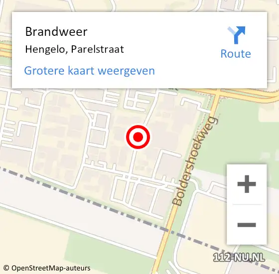 Locatie op kaart van de 112 melding: Brandweer Hengelo, Parelstraat op 26 mei 2021 23:21