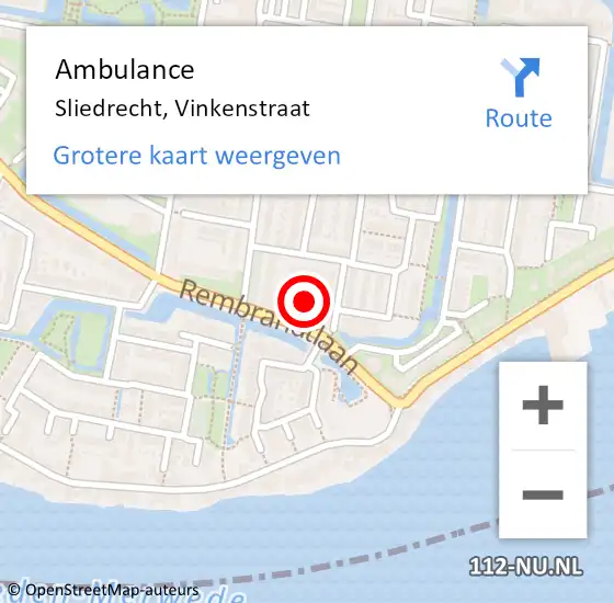 Locatie op kaart van de 112 melding: Ambulance Sliedrecht, Vinkenstraat op 27 mei 2021 13:08