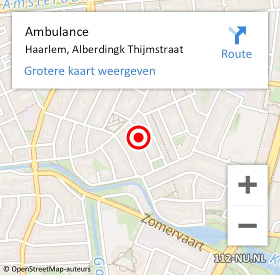 Locatie op kaart van de 112 melding: Ambulance Haarlem, Alberdingk Thijmstraat op 27 mei 2021 13:08