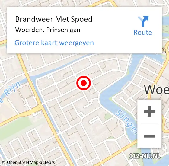 Locatie op kaart van de 112 melding: Brandweer Met Spoed Naar Woerden, Prinsenlaan op 27 mei 2021 14:01