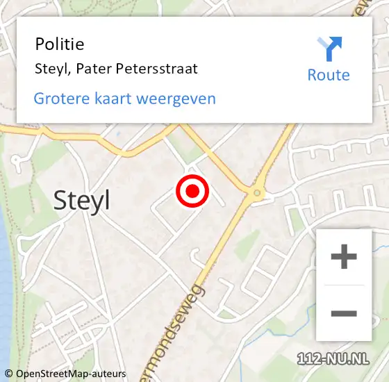 Locatie op kaart van de 112 melding: Politie Steyl, Pater Petersstraat op 27 mei 2021 16:24