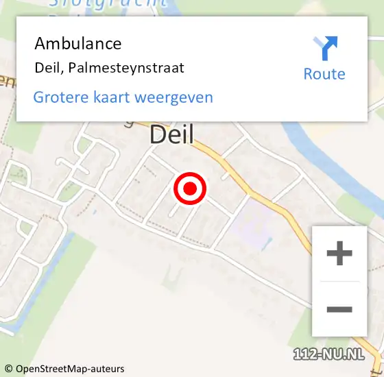 Locatie op kaart van de 112 melding: Ambulance Deil, Palmesteynstraat op 27 mei 2021 16:54