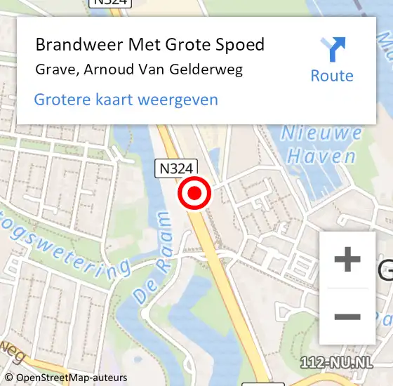 Locatie op kaart van de 112 melding: Brandweer Met Grote Spoed Naar Grave, Arnoud Van Gelderweg op 27 mei 2021 18:31