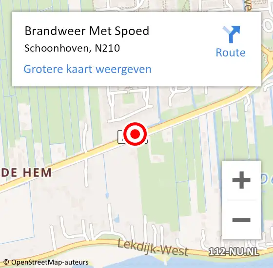 Locatie op kaart van de 112 melding: Brandweer Met Spoed Naar Schoonhoven, N210 op 27 mei 2021 19:04