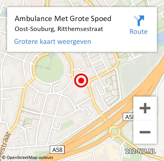 Locatie op kaart van de 112 melding: Ambulance Met Grote Spoed Naar Oost-Souburg, Ritthemsestraat op 27 mei 2021 19:35