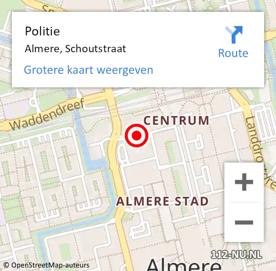 Locatie op kaart van de 112 melding: Politie Almere, Schoutstraat op 27 mei 2021 20:09