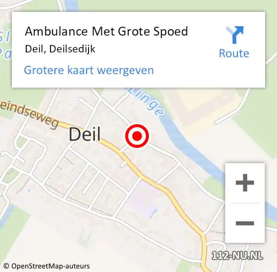 Locatie op kaart van de 112 melding: Ambulance Met Grote Spoed Naar Deil, Deilsedijk op 27 mei 2021 23:03