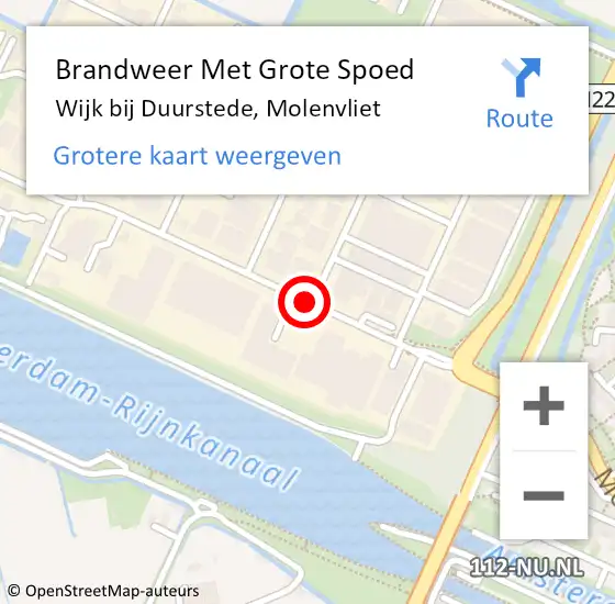 Locatie op kaart van de 112 melding: Brandweer Met Grote Spoed Naar Wijk bij Duurstede, Molenvliet op 28 mei 2021 01:20