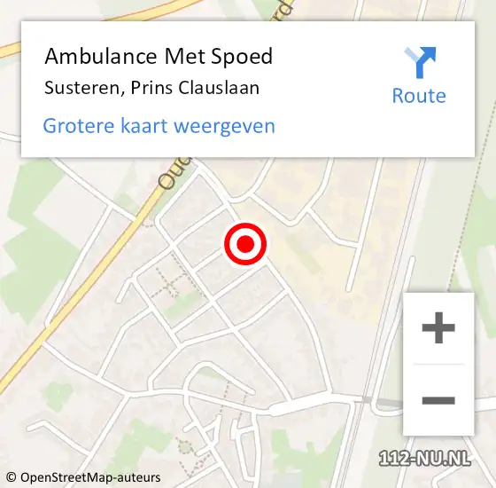 Locatie op kaart van de 112 melding: Ambulance Met Spoed Naar Susteren, Prins Clauslaan op 11 juni 2014 15:48
