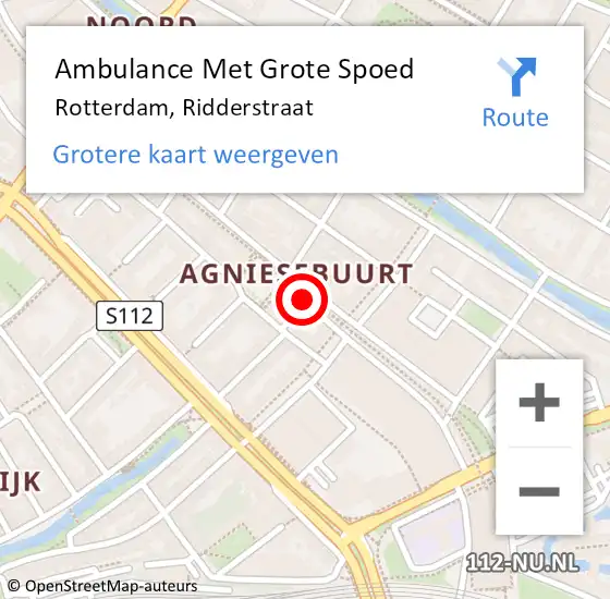 Locatie op kaart van de 112 melding: Ambulance Met Grote Spoed Naar Rotterdam, Ridderstraat op 28 mei 2021 11:00