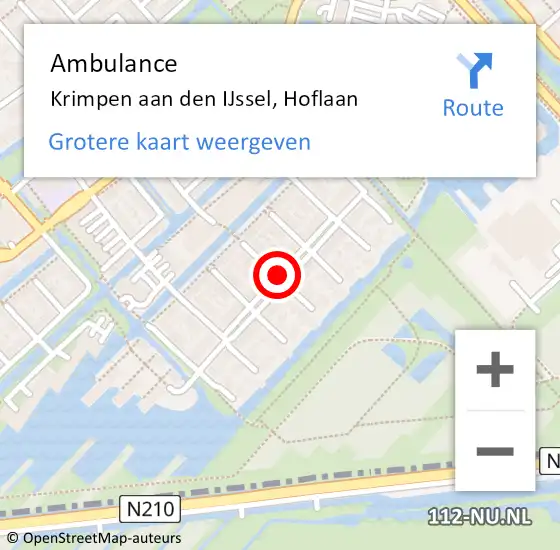 Locatie op kaart van de 112 melding: Ambulance Krimpen aan den IJssel, Hoflaan op 28 mei 2021 13:29