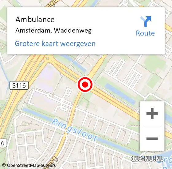 Locatie op kaart van de 112 melding: Ambulance Amsterdam, Waddenweg op 28 mei 2021 13:32