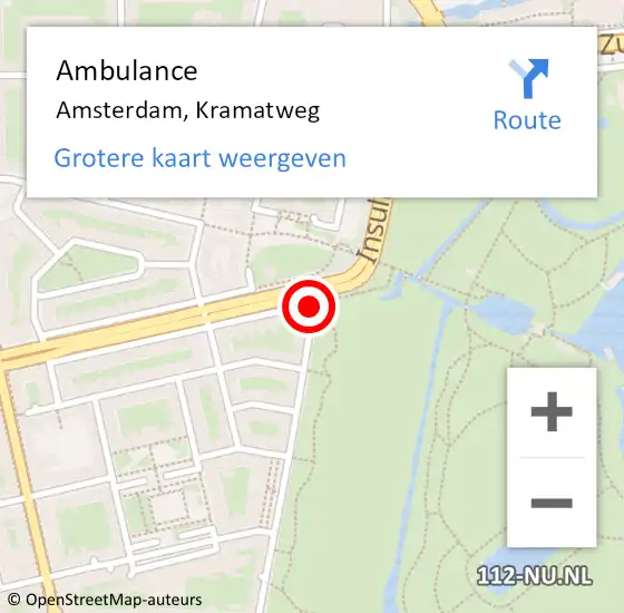 Locatie op kaart van de 112 melding: Ambulance Amsterdam, Kramatweg op 28 mei 2021 14:25
