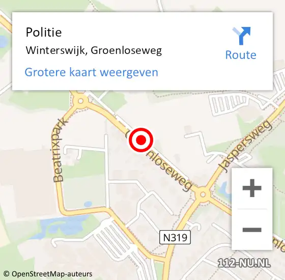 Locatie op kaart van de 112 melding: Politie Winterswijk, Groenloseweg op 28 mei 2021 14:32