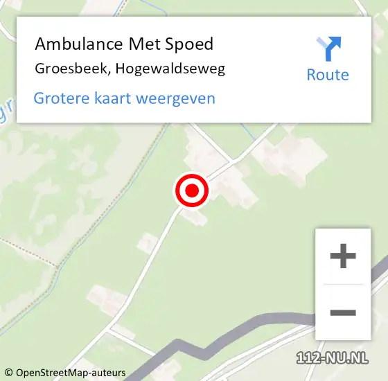 Locatie op kaart van de 112 melding: Ambulance Met Spoed Naar Groesbeek, Hogewaldseweg op 28 mei 2021 15:38