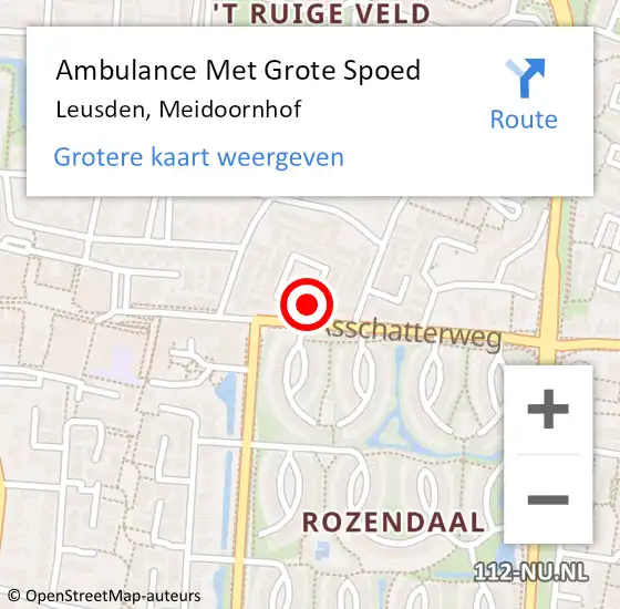 Locatie op kaart van de 112 melding: Ambulance Met Grote Spoed Naar Leusden, Meidoornhof op 28 mei 2021 16:29