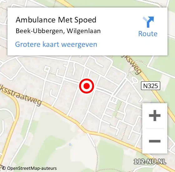 Locatie op kaart van de 112 melding: Ambulance Met Spoed Naar Beek-Ubbergen, Wilgenlaan op 28 mei 2021 22:32