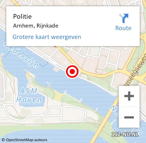 Locatie op kaart van de 112 melding: Politie Arnhem, Rijnkade op 29 mei 2021 00:17
