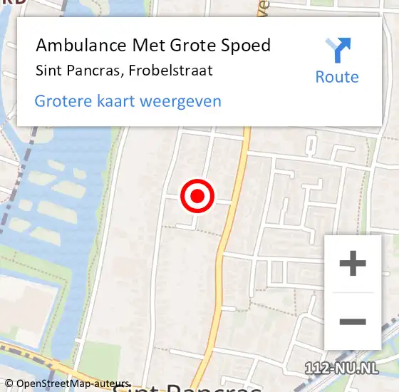 Locatie op kaart van de 112 melding: Ambulance Met Grote Spoed Naar Sint Pancras, Frobelstraat op 29 mei 2021 04:40