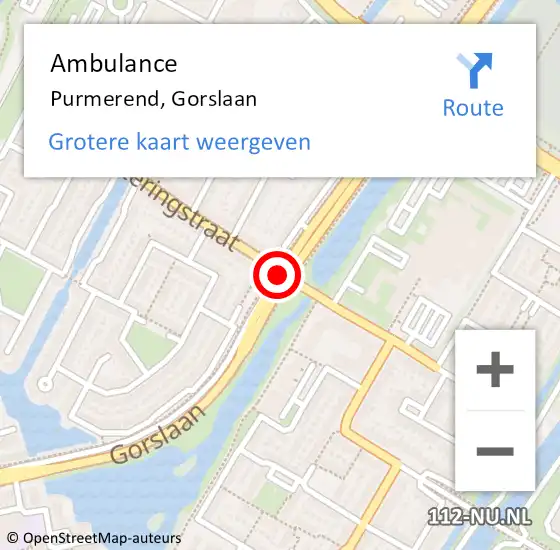 Locatie op kaart van de 112 melding: Ambulance Purmerend, Gorslaan op 29 mei 2021 04:51