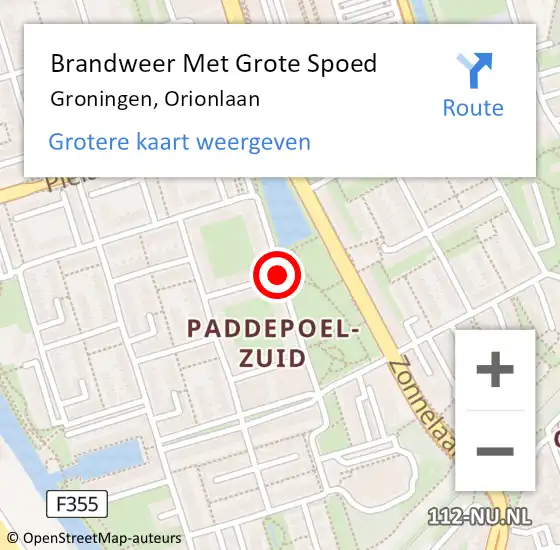 Locatie op kaart van de 112 melding: Brandweer Met Grote Spoed Naar Groningen, Orionlaan op 29 mei 2021 06:49