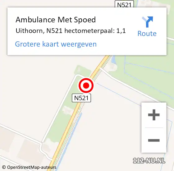 Locatie op kaart van de 112 melding: Ambulance Met Spoed Naar Uithoorn, N521 hectometerpaal: 1,1 op 29 mei 2021 07:56