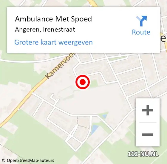 Locatie op kaart van de 112 melding: Ambulance Met Spoed Naar Angeren, Irenestraat op 29 mei 2021 09:11