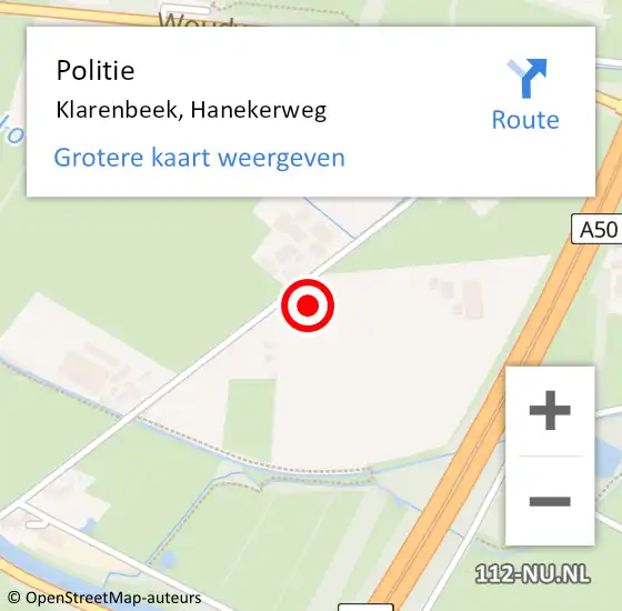 Locatie op kaart van de 112 melding: Politie Klarenbeek, Hanekerweg op 29 mei 2021 09:23