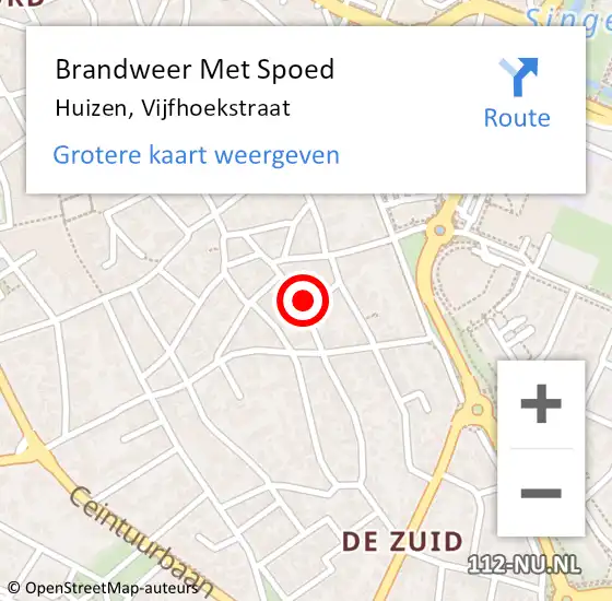 Locatie op kaart van de 112 melding: Brandweer Met Spoed Naar Huizen, Vijfhoekstraat op 29 mei 2021 09:29