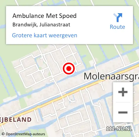 Locatie op kaart van de 112 melding: Ambulance Met Spoed Naar Brandwijk, Julianastraat op 29 mei 2021 09:45