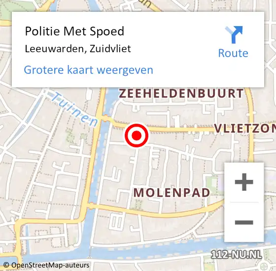 Locatie op kaart van de 112 melding: Politie Met Spoed Naar Leeuwarden, Zuidvliet op 29 mei 2021 09:56