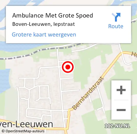 Locatie op kaart van de 112 melding: Ambulance Met Grote Spoed Naar Boven-Leeuwen, Iepstraat op 29 mei 2021 11:09