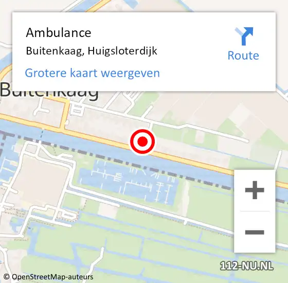 Locatie op kaart van de 112 melding: Ambulance Buitenkaag, Huigsloterdijk op 29 mei 2021 11:44