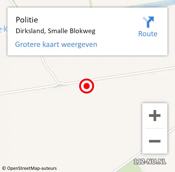 Locatie op kaart van de 112 melding: Politie Dirksland, Smalle Blokweg op 29 mei 2021 12:23