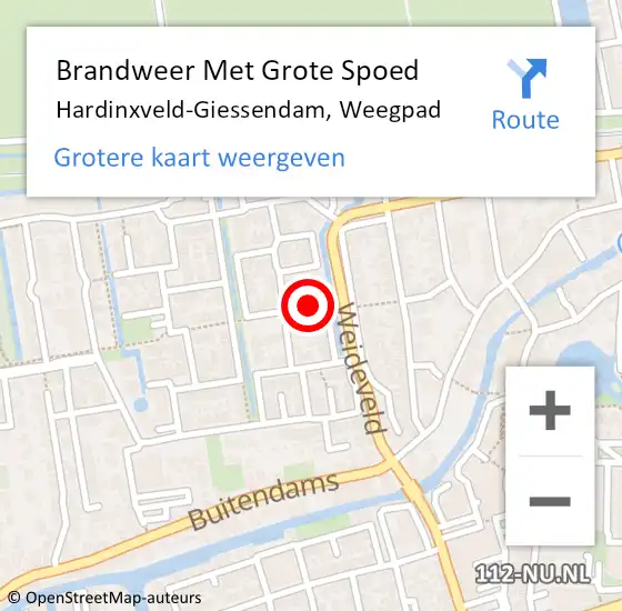 Locatie op kaart van de 112 melding: Brandweer Met Grote Spoed Naar Hardinxveld-Giessendam, Weegpad op 29 mei 2021 12:23